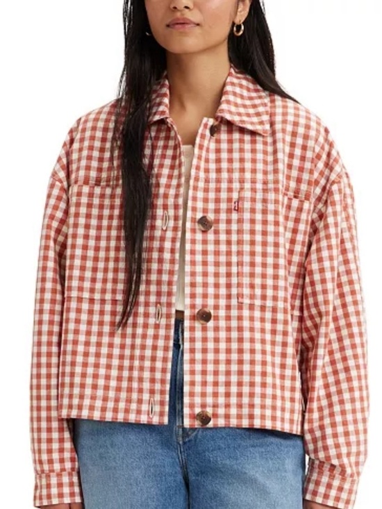 Levi's Jackets & Blazers - Levi’s Cara cotton prep jacket Jean jacket chore coat checkered orange white NWT